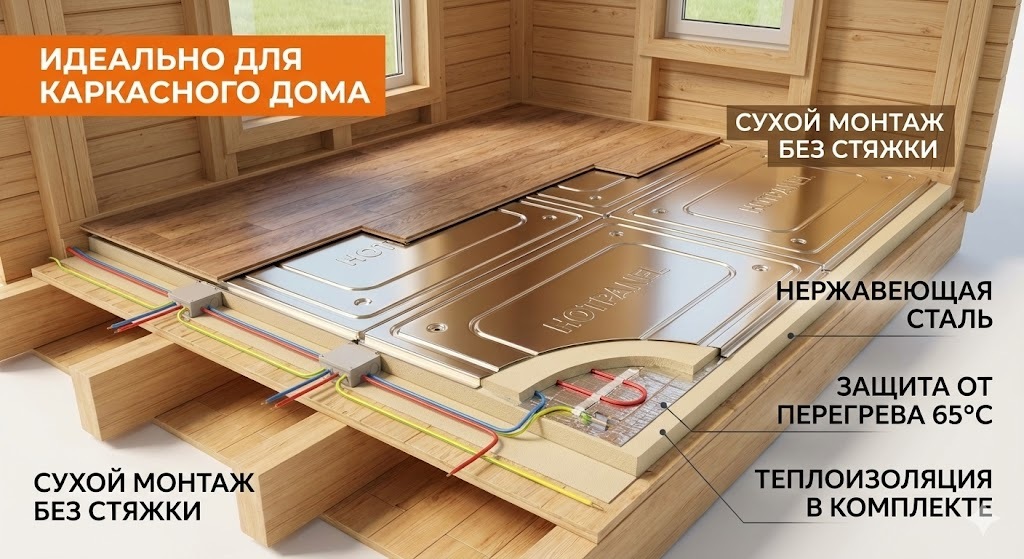 Отопление каркасного дома: почему лить стяжку — риск, и чем заменить водяной пол (Обзор технологии Hotpanel)